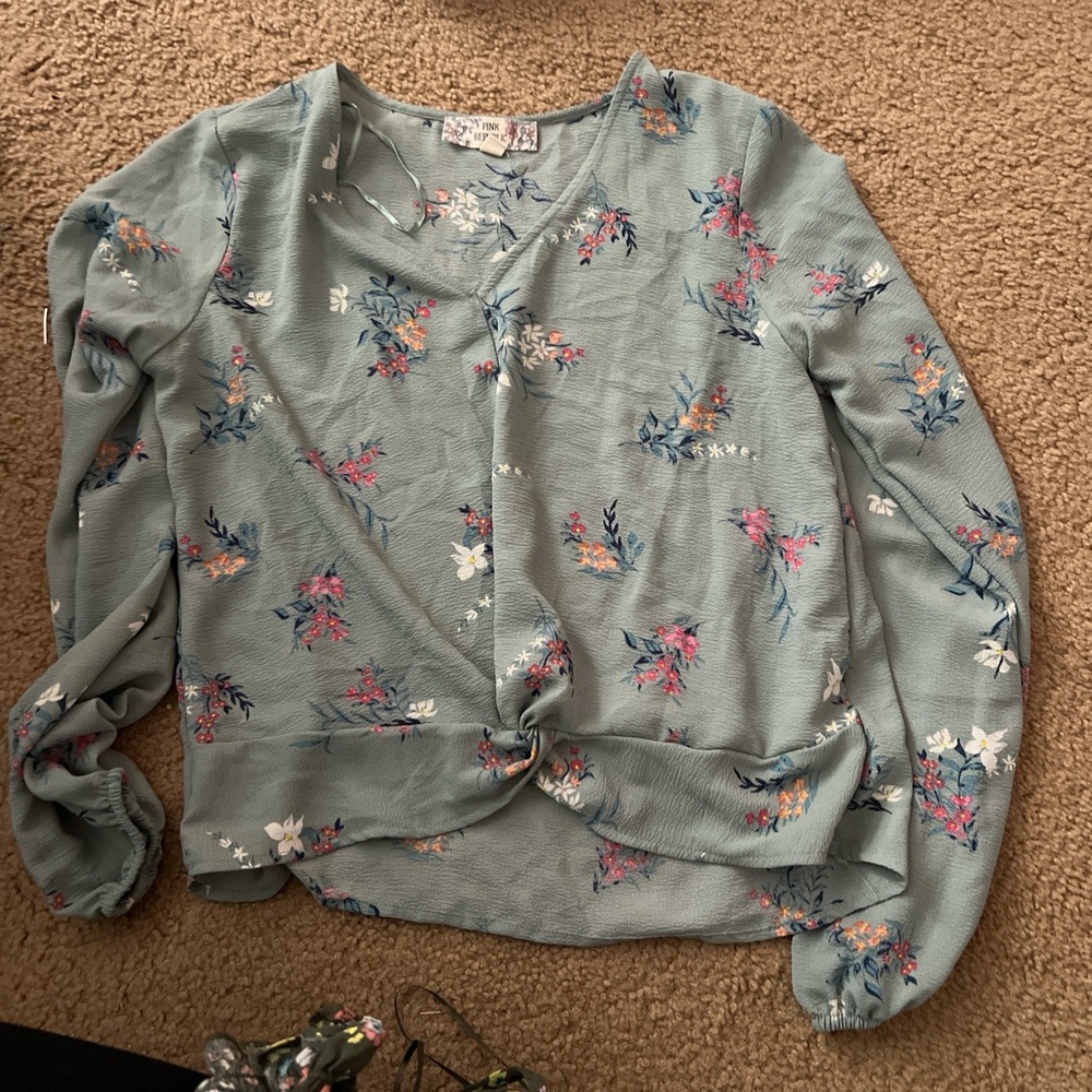 Pink Republic Green Tie Front Blouse